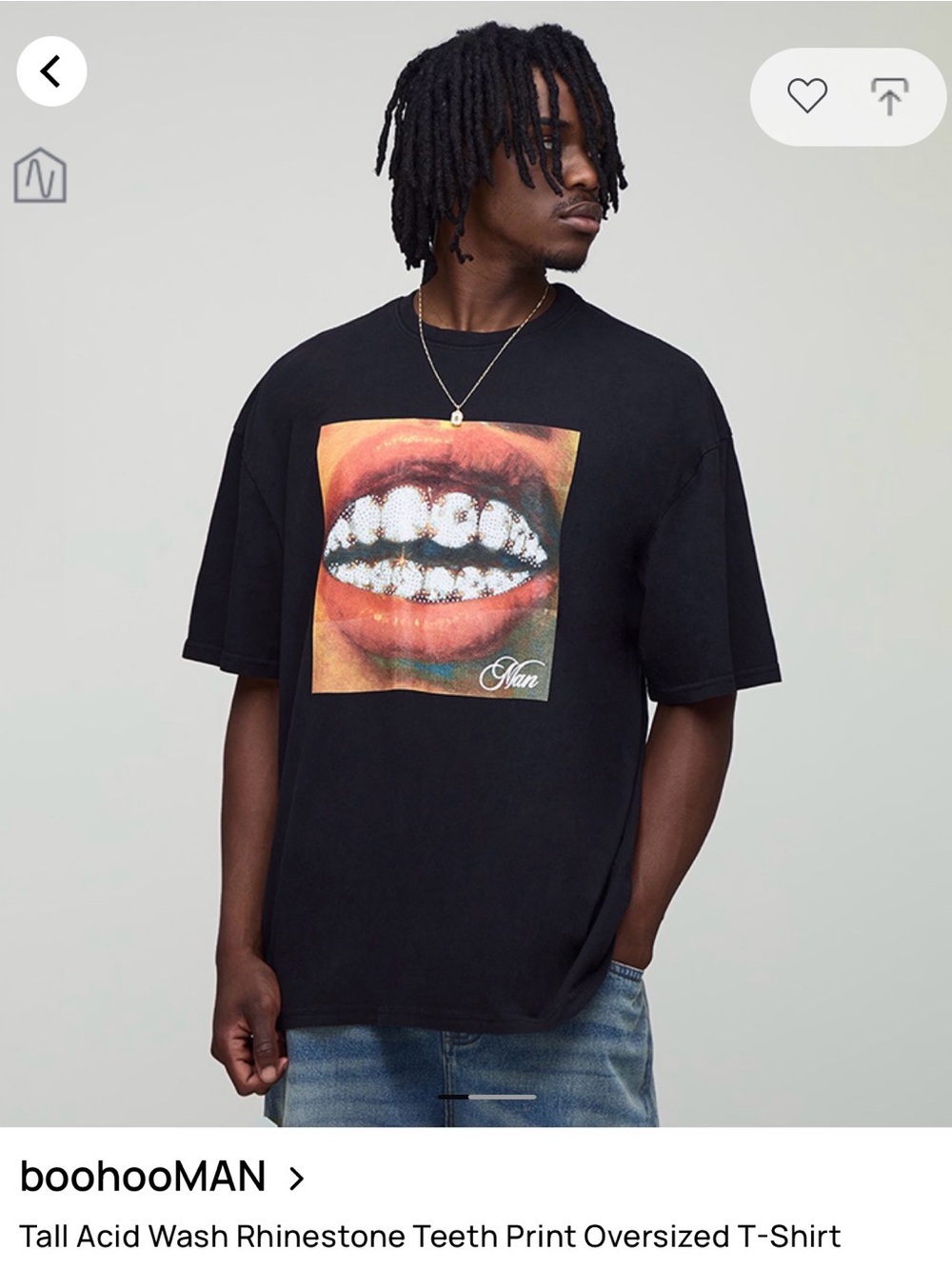 boohooMAN Oversized Graphic T-Shirt – Size S NWT Black